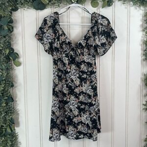 Graffiti Black Floral off the‎ Shoulder Mini Dress Feminine Boho Women MEDIUM